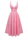 Rosa 1950er Spitze Blumen Besticktes Taille Kleid