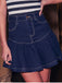 Dunkelblau 1960er Rüschen Denim Rock