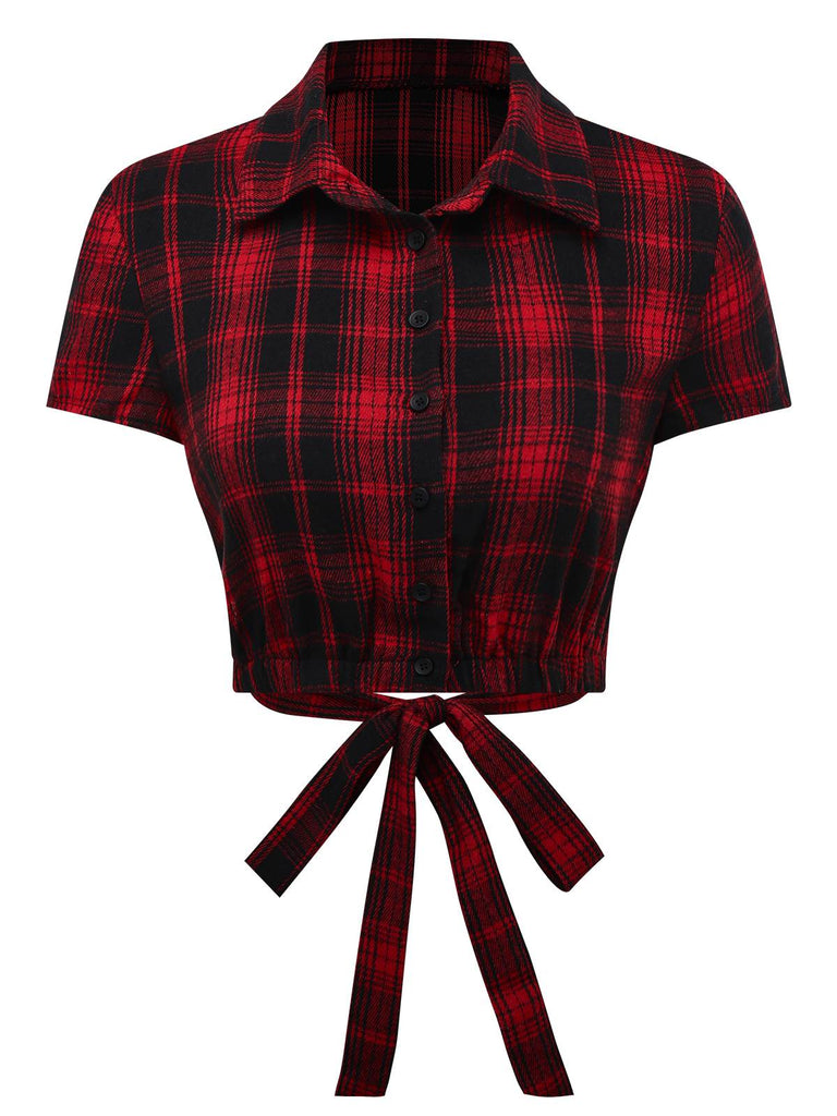 Rot 1950er Tartan Plaid Raffhalter Top