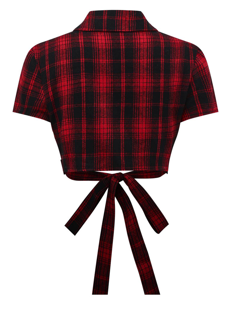 Rot 1950er Tartan Plaid Raffhalter Top