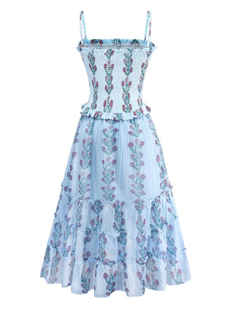 1940er Gänseblümchen Netz Patchwork Gesmokt Kleid