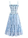 1940er Gänseblümchen Netz Patchwork Gesmokt Kleid