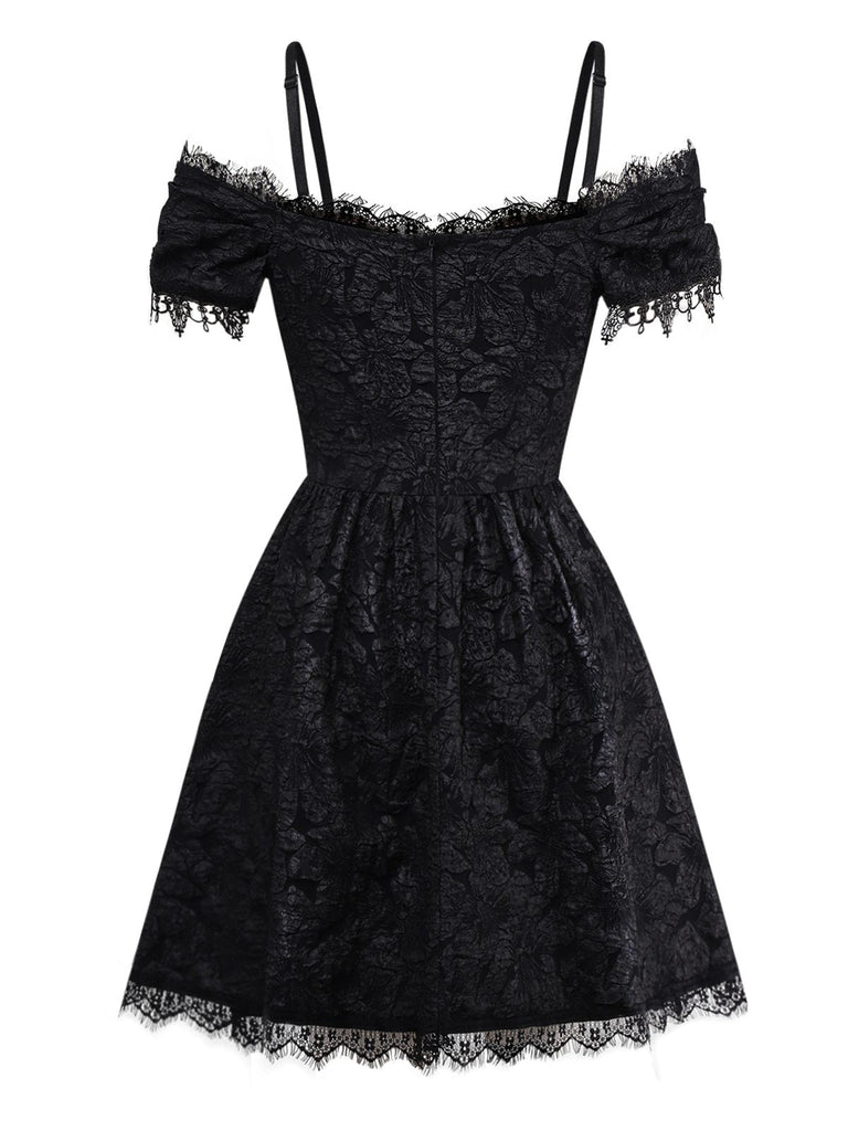 1950er Gothic Halloween Spinnennetz & Kreuz Strukturiert Kleid