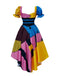 [Vorverkauf] Multicolor 1950er Halloween Herzförmiger Hals Patchwork Sally Kleid
