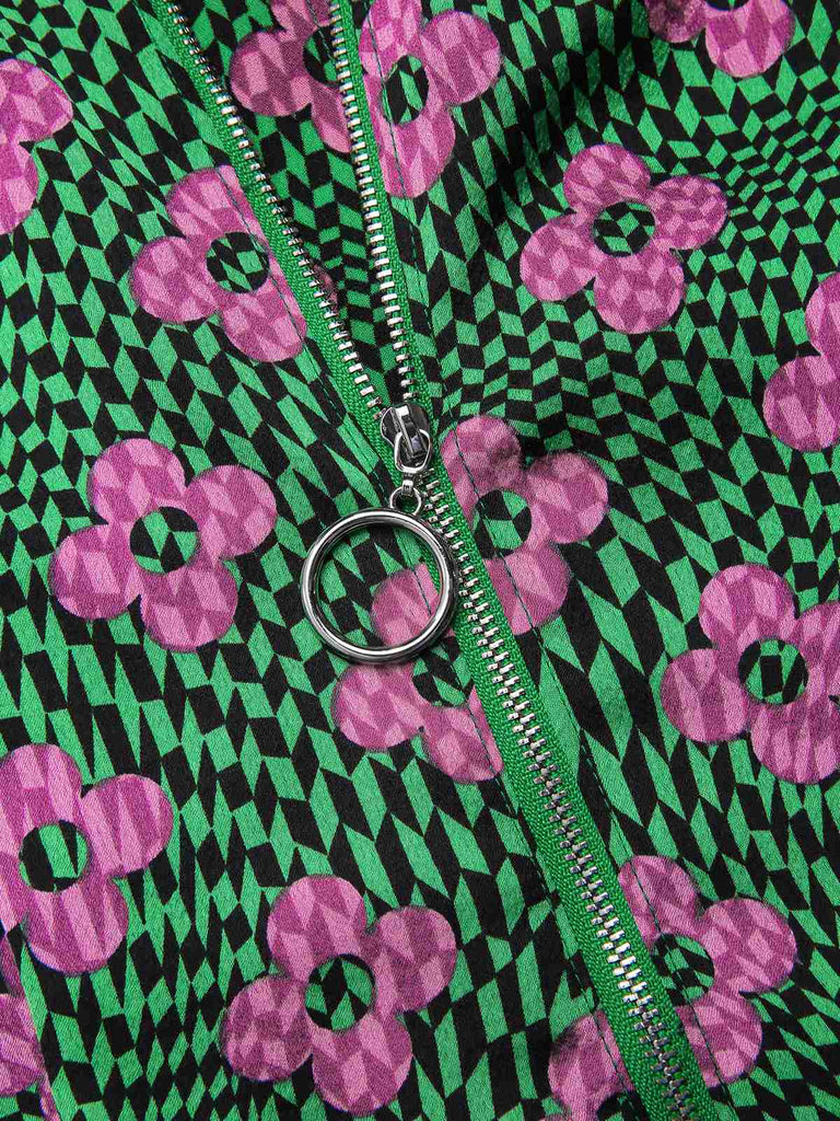[Vorverkauf] Multicolor 1970er Revers Psychedelisch Blumen Ausgestellter Jumpsuit