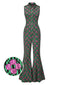 [Vorverkauf] Multicolor 1970er Revers Psychedelisch Blumen Ausgestellter Jumpsuit