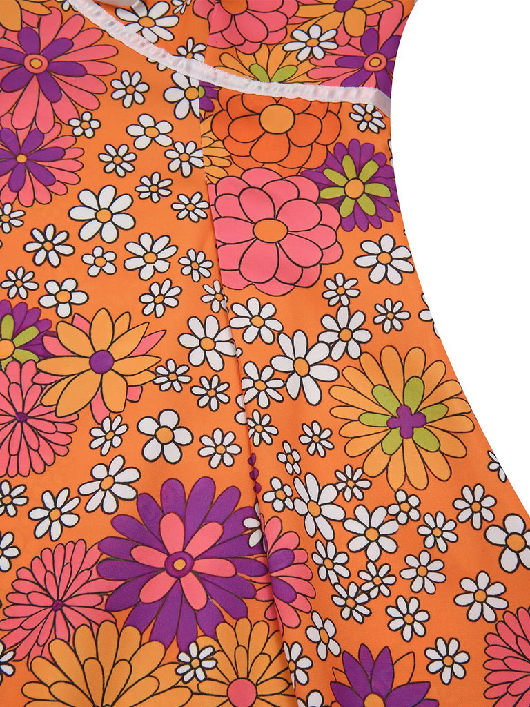 [Vorverkauf] Orange 1970er Psychedelischer Druck Bogen Mini Kleid
