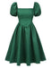 [Vorverkauf] Grün 1950er Jacquard Quadratischer Hals Puffärmel Kleid