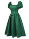 [Vorverkauf] Grün 1950er Jacquard Quadratischer Hals Puffärmel Kleid