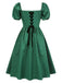 [Vorverkauf] Grün 1950er Jacquard Quadratischer Hals Puffärmel Kleid