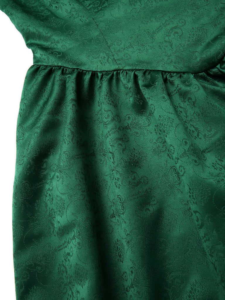 [Vorverkauf] Grün 1950er Jacquard Quadratischer Hals Puffärmel Kleid