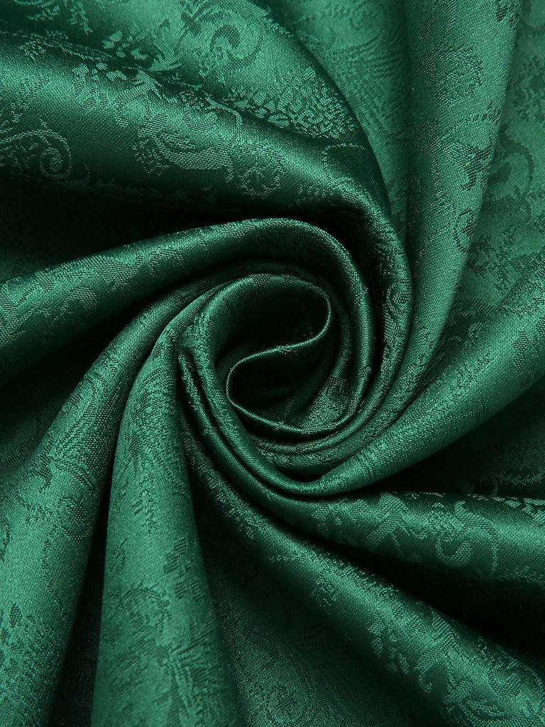 [Vorverkauf] Grün 1950er Jacquard Quadratischer Hals Puffärmel Kleid