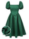 [Vorverkauf] Grün 1950er Jacquard Quadratischer Hals Puffärmel Kleid