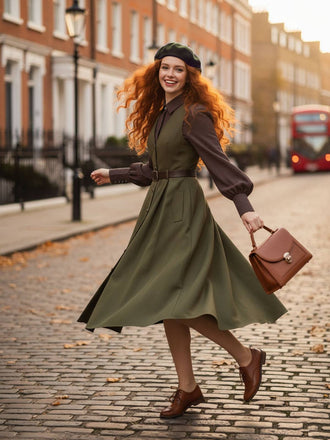 2PCS 1950er Laternenhülle Bluse & Taschen Weste Kleid