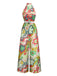 [Vorverkauf] Grün 1970er Psychedelisch Blumen Halter Schlitz Jumpsuit