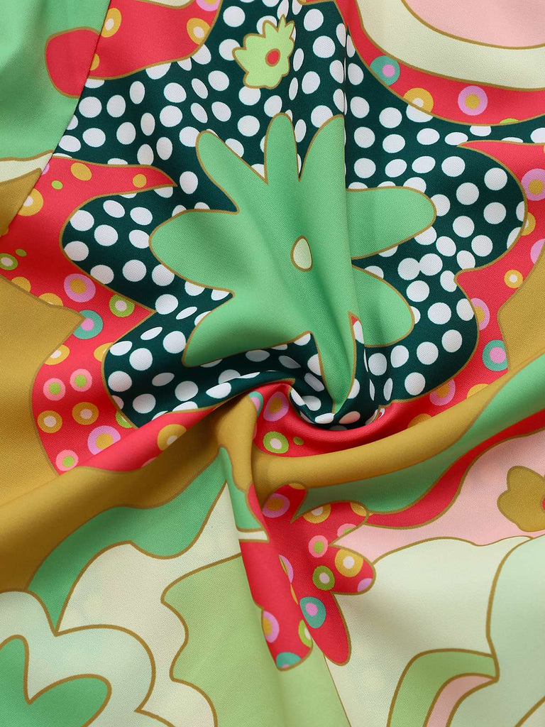 [Vorverkauf] Grün 1970er Psychedelisch Blumen Halter Schlitz Jumpsuit