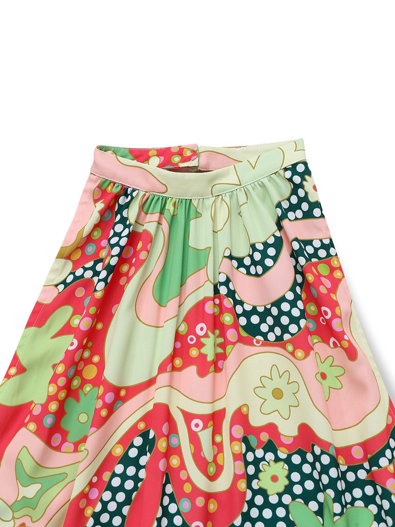[Vorverkauf] Grün 1970er Psychedelisch Blumen Halter Schlitz Jumpsuit