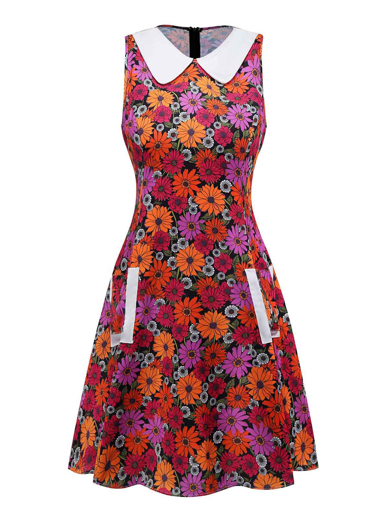 [Vorverkauf] Lila 1960er Gänseblümchen Peter Pan Kragen Tasche Kleid