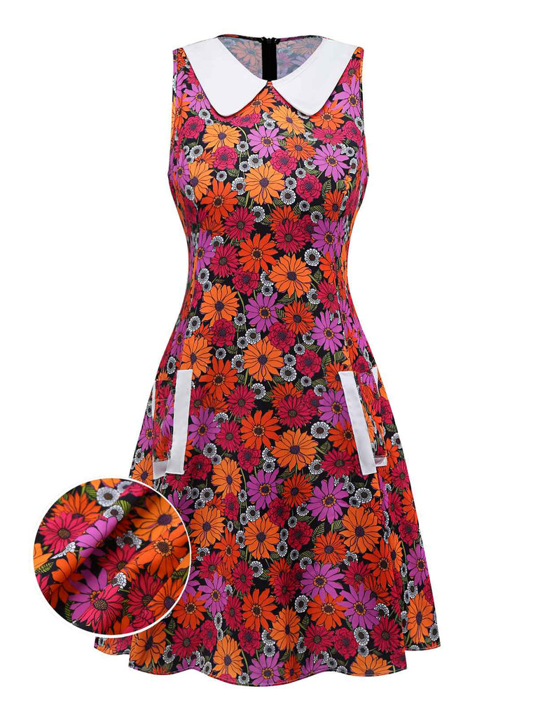 [Vorverkauf] Lila 1960er Gänseblümchen Peter Pan Kragen Tasche Kleid