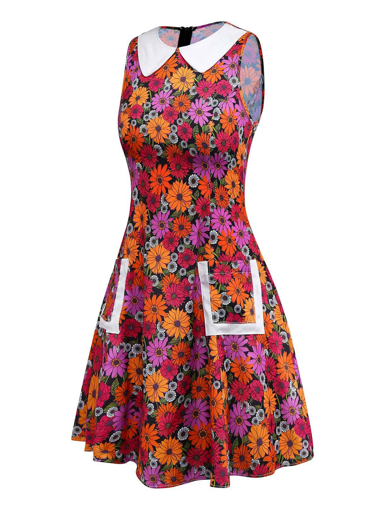 [Vorverkauf] Lila 1960er Gänseblümchen Peter Pan Kragen Tasche Kleid