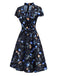 [Vorverkauf] Schwarz 1940er Blumen Peter Pan Kragen Kleid