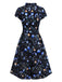 [Vorverkauf] Schwarz 1940er Blumen Peter Pan Kragen Kleid