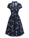[Vorverkauf] Schwarz 1940er Blumen Peter Pan Kragen Kleid