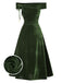 [Vorverkauf] Grün 1940er Samt Gerüscht Schulterfrei Bardot Kleid