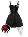[Vorverkauf] Schwarz 1950er Halloween Skeletthand Spinnennetz Rose Kleid