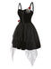 [Vorverkauf] Schwarz 1950er Halloween Skeletthand Spinnennetz Rose Kleid