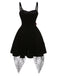 [Vorverkauf] Schwarz 1950er Halloween Skeletthand Spinnennetz Rose Kleid