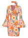 Multicolor 1960er Gänseblümchen Glockenärmel Hippie Kleid