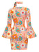 Multicolor 1960er Gänseblümchen Glockenärmel Hippie Kleid