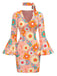 Multicolor 1960er Gänseblümchen Glockenärmel Hippie Kleid