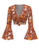 [Vorverkauf] 2PCS Orange 1970er Hippie Blumen Glockenärmel Top & Kleid