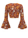 [Vorverkauf] 2PCS Orange 1970er Hippie Blumen Glockenärmel Top & Kleid