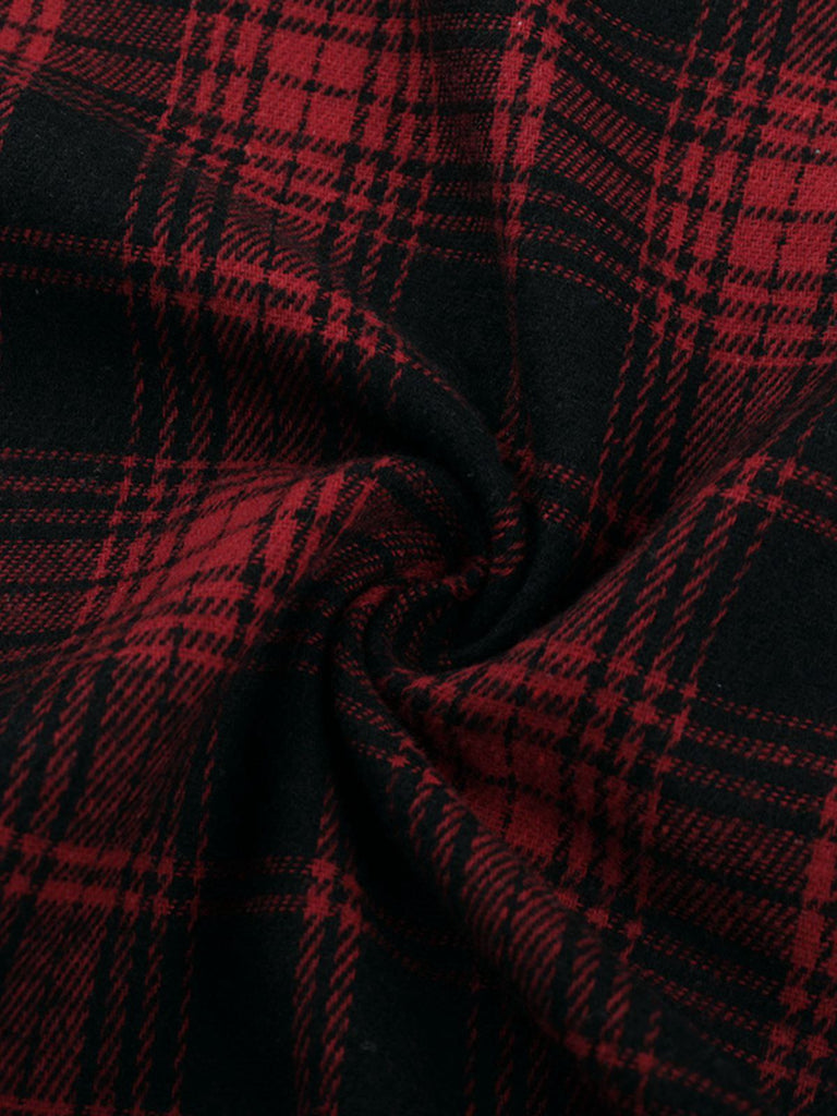 2PCS Rot 1980er Plaid Gesmokt Top & Hoch-Tief Saum Rock