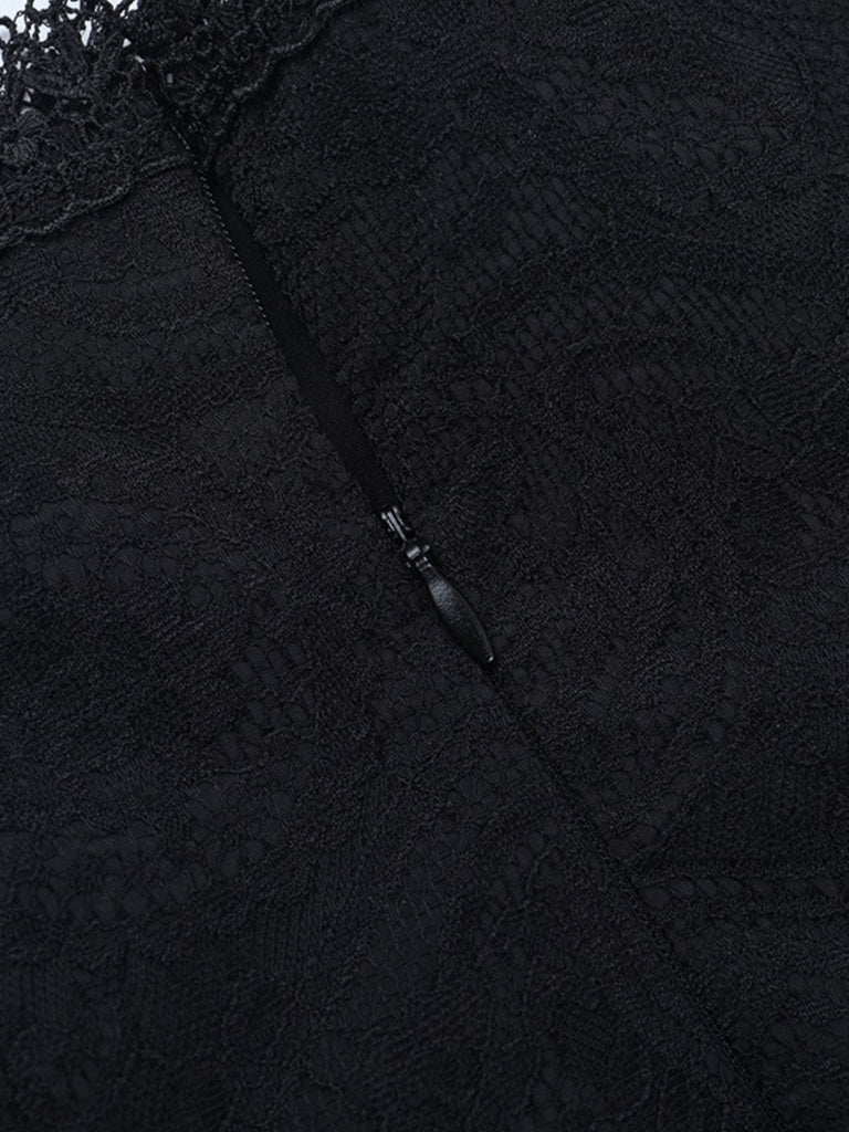 Schwarz 1970er Spitze Patchwork Schnürung Korsett Rock