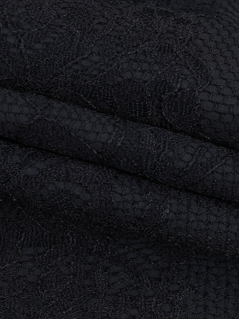 Schwarz 1970er Spitze Patchwork Schnürung Korsett Rock