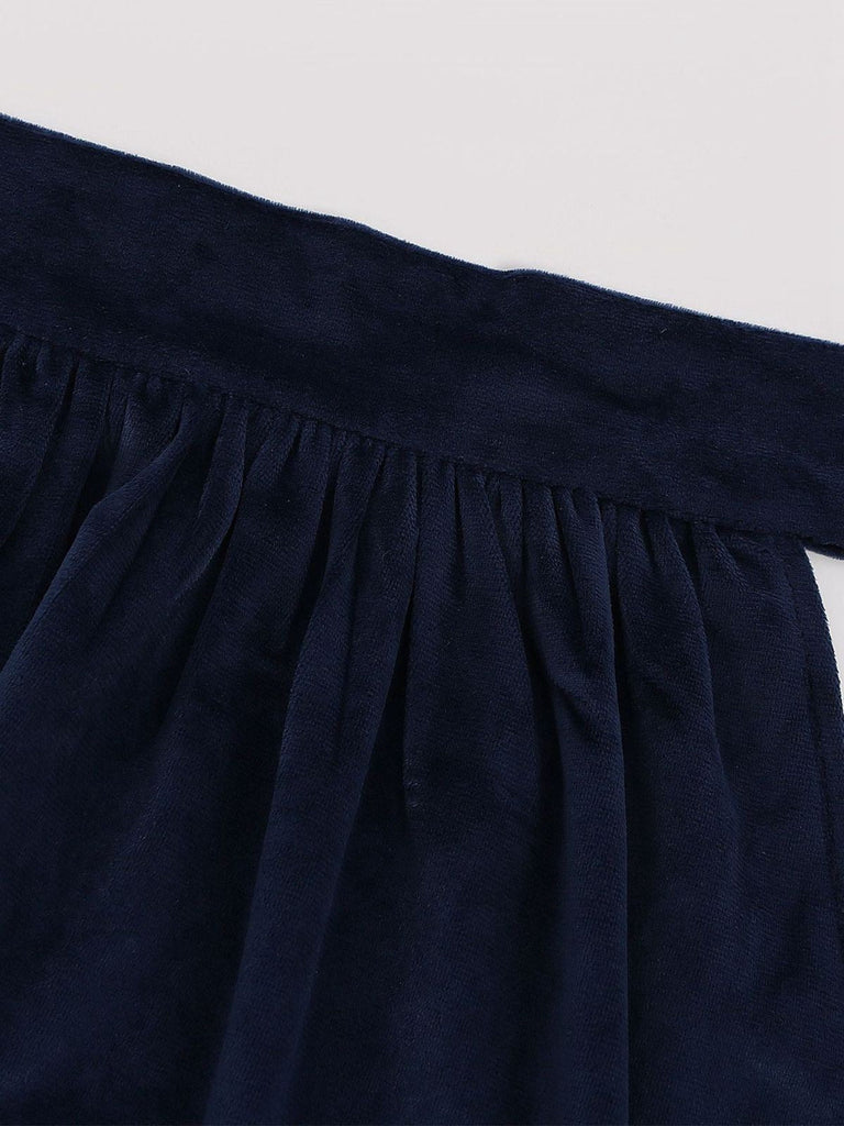 2PCS Blau 1950er Oktoberfest Blumen Besticktes Kleid & Samt Schürze