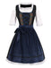 2PCS Blau 1950er Oktoberfest Blumen Besticktes Kleid & Samt Schürze