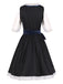 2PCS Blau 1950er Oktoberfest Blumen Besticktes Kleid & Samt Schürze