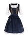 2PCS Blau 1950er Oktoberfest Blumen Besticktes Kleid & Samt Schürze