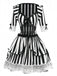 Schwarz & Weiß 1970er Halloween Spitze Patchwork Streifen Kleid