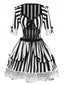 Schwarz & Weiß 1970er Halloween Spitze Patchwork Streifen Kleid