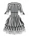 Schwarz & Weiß 1970er Halloween Spitze Patchwork Streifen Kleid