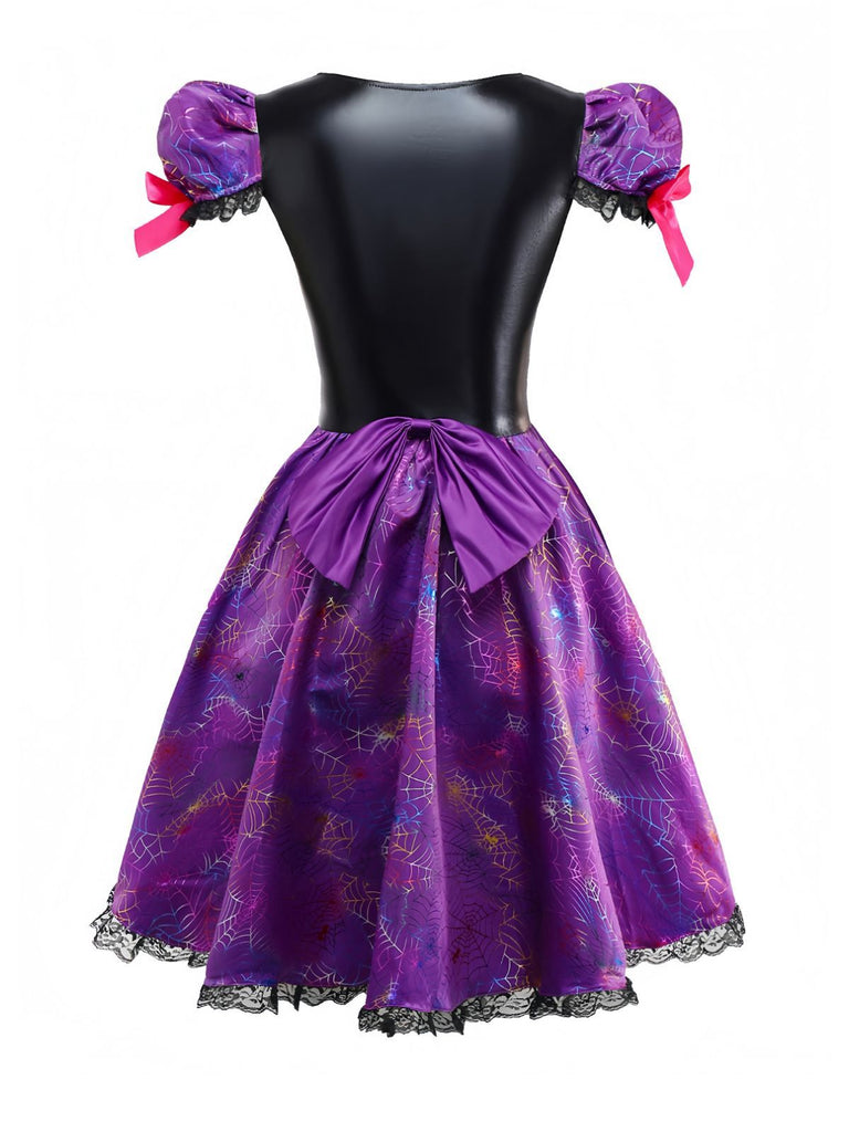 Lila 1970er Halloween Spinnennetz Hexe Schnürung Kleid