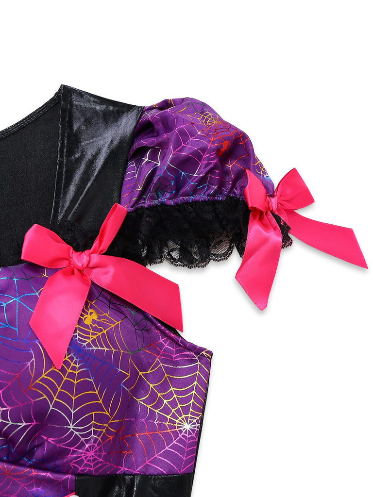 Lila 1970er Halloween Spinnennetz Hexe Schnürung Kleid