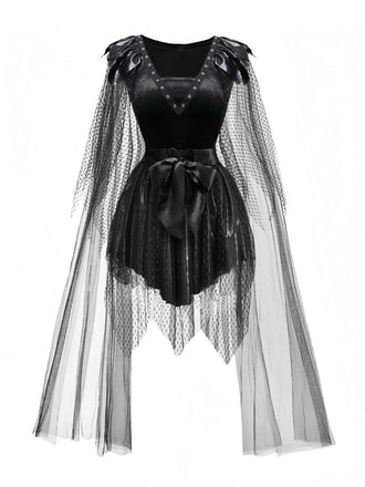 Schwarz 1980er Punk Teufel Schläger Netz Kleid