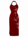 Rot 1980er Ada-Wong Stickerei Schmetterling Samt Kleid